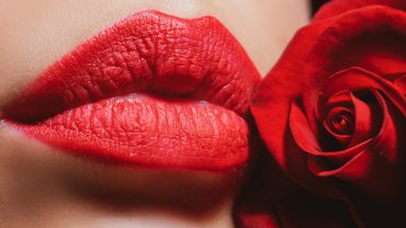 Lips With Lipstick Closeup. Beauty Red Lips Makeup Detail. Beaut